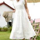 Frill-sleeve Eyelet-lace Dress Ivory - One Size