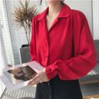 Long Sleeve Plain Blouse Red - One Size