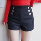 Zip-side Metallic-button Shorts