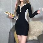 Collar Two-tone Mini Bodycon Dress