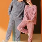 Couple Matching Loungewear Set: Long-sleeve Coral Fleece Sweatshirt + Pants