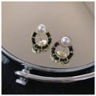 Faux Pearl Chain Ear Stud 1 Pair - Silver Needle - Black - One Size