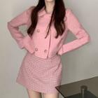 Double Breasted Jacket / Plaid Mini Skirt