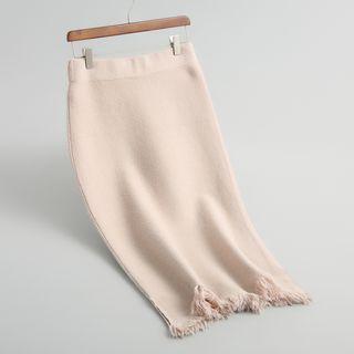 Fringed Midi Knit Skirt