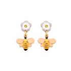 Fashion And Cute Plated Gold Enamel Bee White Flower Stud Earrings With Cubic Zirconia Golden - One Size