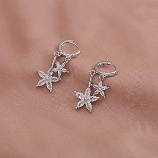 Flower Rhinestone Sterling Silver Dangle Earring 1 Pair - Earrings - Silver - One Size