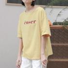 Lettering Short-sleeve T-shirt Yellow - One Size