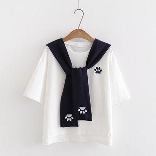 Paw Embroidered Short Sleeve T-shirt
