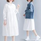 Long-sleeve Midi A-line Shirt Dress / Buttoned Denim Jacket
