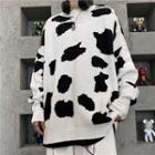 Cow -print Long-sleeve Sweater