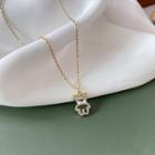Bear Rhinestone Faux Pearl Pendant Alloy Necklace Gold - One Size