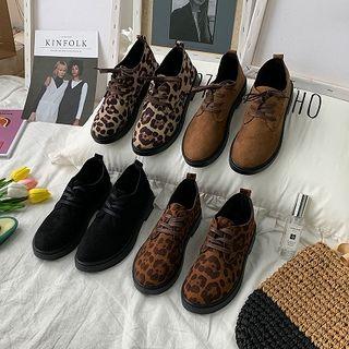 Plain / Leopard Print Lace-up Shoes