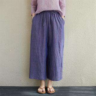Cropped Wide Leg Linen Blend Pants