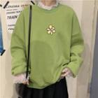 Oversize Embroidered Flower Sweatshirt / Long-sleeve Lace Top