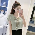 Short-sleeve Bow-accent Chiffon Top