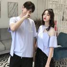 Couple Matching Short-sleeve Lettering T-shirt / Midi A-line Mesh Skirt / Shorts
