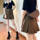 Contrast Collar Polo Shirt / Pleated Mini A-line Skirt / Set