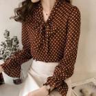 Bell-sleeve Dotted Blouse / Long-sleeve Dog Print T-shirt
