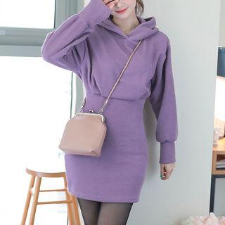 Wide-cuff Tube-hem Mini Hoodie Dress
