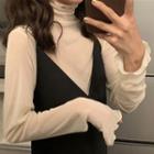 Turtleneck Long-sleeve Chiffon Top As Shown In Figure - One Size