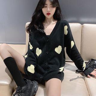 Heart Printed Loose-fit Cardigan As Figure - One Size