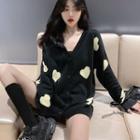 Heart Printed Loose-fit Cardigan As Figure - One Size
