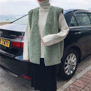 Turtleneck Long-sleeve Knit Top / Fleece Vest
