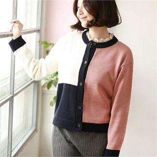 Crew-neck Color-block Cardigan