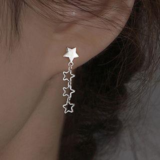 Star Alloy Dangle Earring With Ear Plug - 1 Pair - Star - Silver - One Size