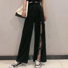 Lace Up Front-slit Cropped Wide-leg Pants