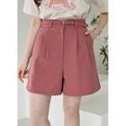 Belted Pleated A-line Shorts
