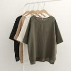 Elbow-sleeve Pocket Cotton Linen Top