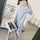 Long-sleeve Striped Ruffle Shirtdress