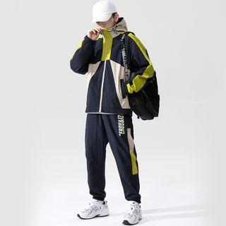 Color Block Zip Jacket / Lettering Sweatpants