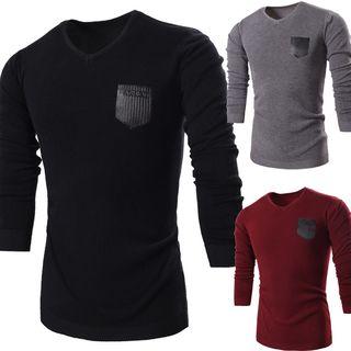 Applique V-neck Long Sleeve Knit Top