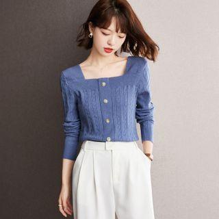 Square-neck Button-up Sweater