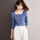 Square-neck Button-up Sweater