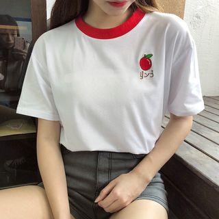 Short-sleeve Fruit Embroidered T-shirt