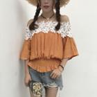 Crochet Trim Off Shoulder 3/4 Sleeve Top