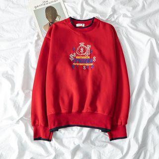 Contrast Trim Embroidered Pullover As Shown In Figure - One Size