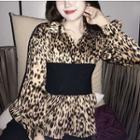 Long-sleeve Leopard Print Blouse As Shown In Figure - One Size