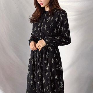 Collarless Floral Shirtdress With Sash