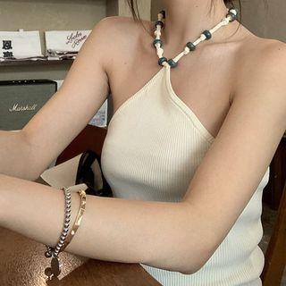 Beaded Halter Top Off-white - One Size