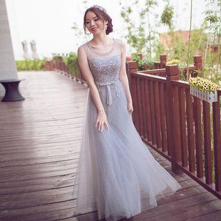 Rhinestone Sleeveless Sheath Evening Gown