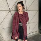 Long-sleeve Plaid Shirt Jacket Red - One Size
