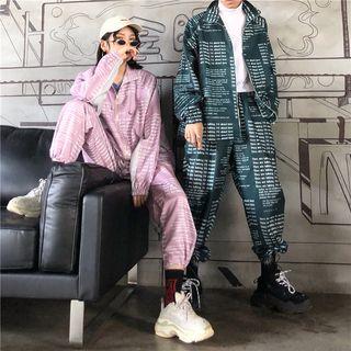 Couple Matching Lettering Zip Jacket / Cropped Harem Pants