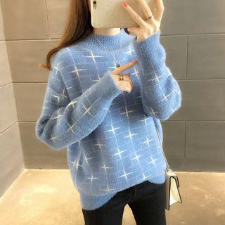 Mock Neck Star Patterned Sweater