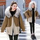Faux Fur Collared Two-tone Jacket