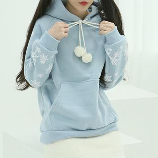 Pompom Snowflake Print Hoodie One Size