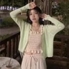 Long-sleeve Frill Trim Knit Cardigan / Floral Shirred Camisole